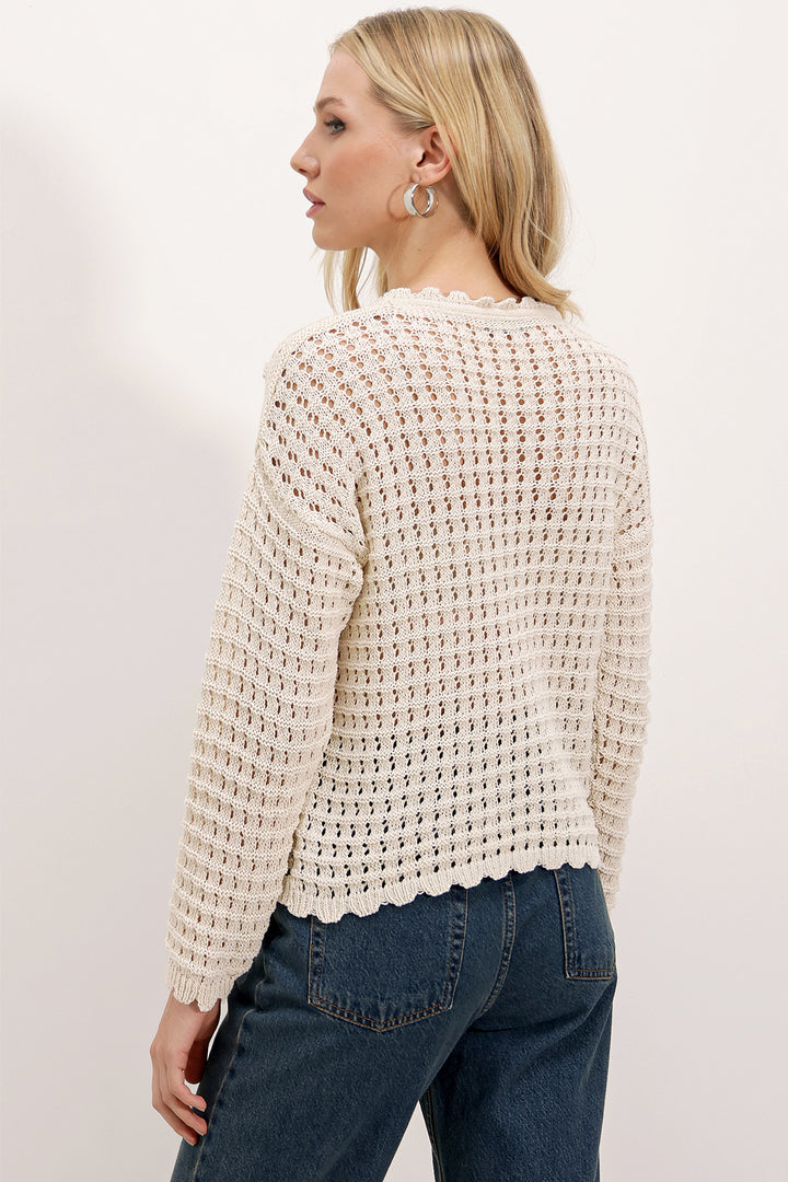 BGD Women Textured/Holey Oversized Sweater - Stone - Longview