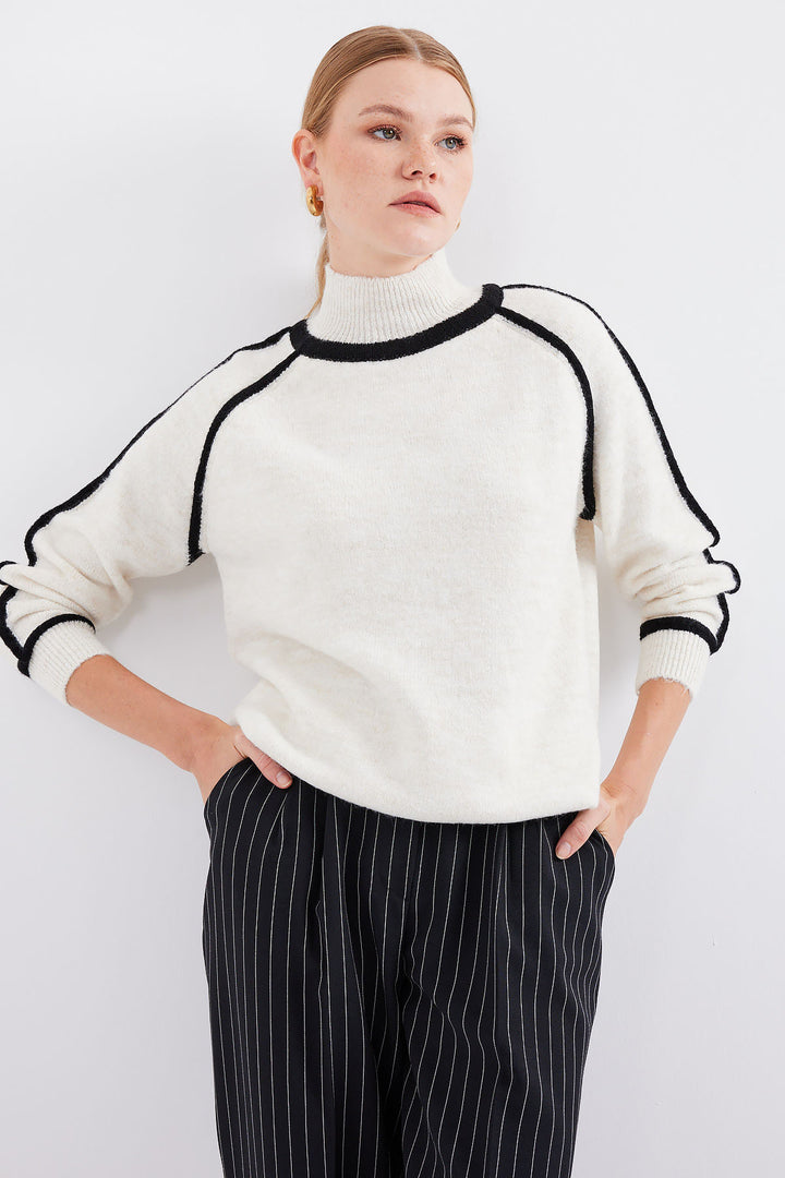 BGD Women Striped Oversized Knit Sweater - Ecru - Richmond West