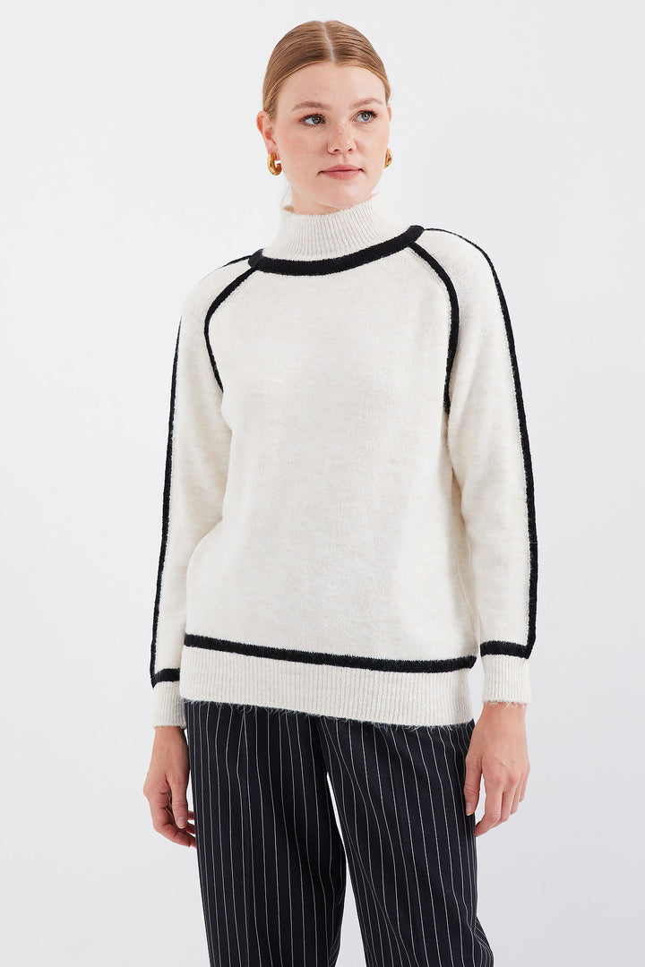 BGD Women Striped Oversized Knit Sweater - Ecru - Richmond West