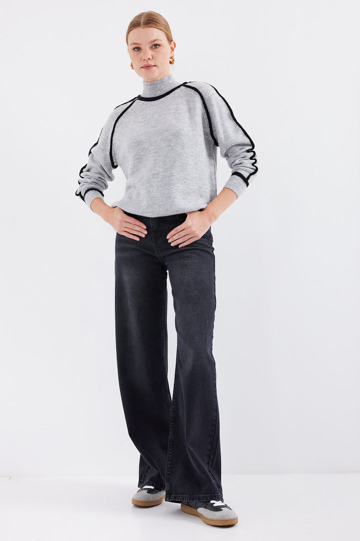 BGD Women Striped Oversized Sweater - Gray - Casas Adobes