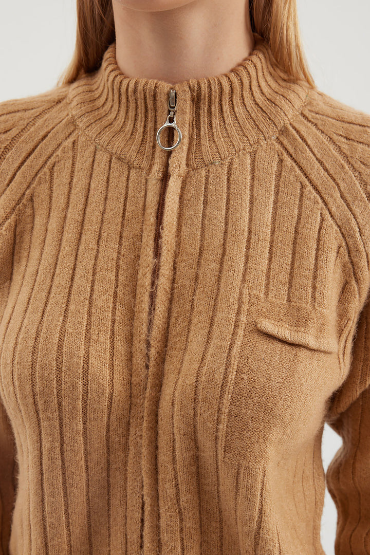 BGD Women Zippered Cardigan Sweater - Biscuit - Pasco