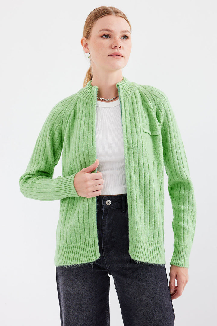BGD Women Zippered Cardigan - Dark Green - Stirling