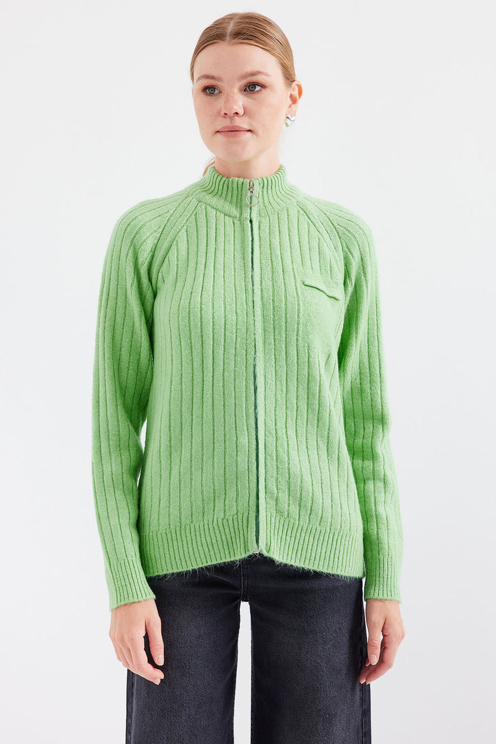 BGD Women Zippered Cardigan - Dark Green - Stirling