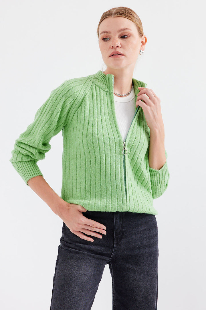 BGD Women Zippered Cardigan - Dark Green - Stirling