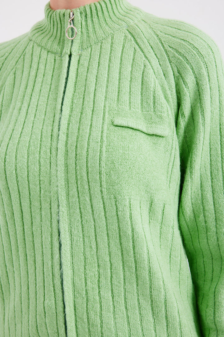 BGD Women Zippered Cardigan - Dark Green - Stirling