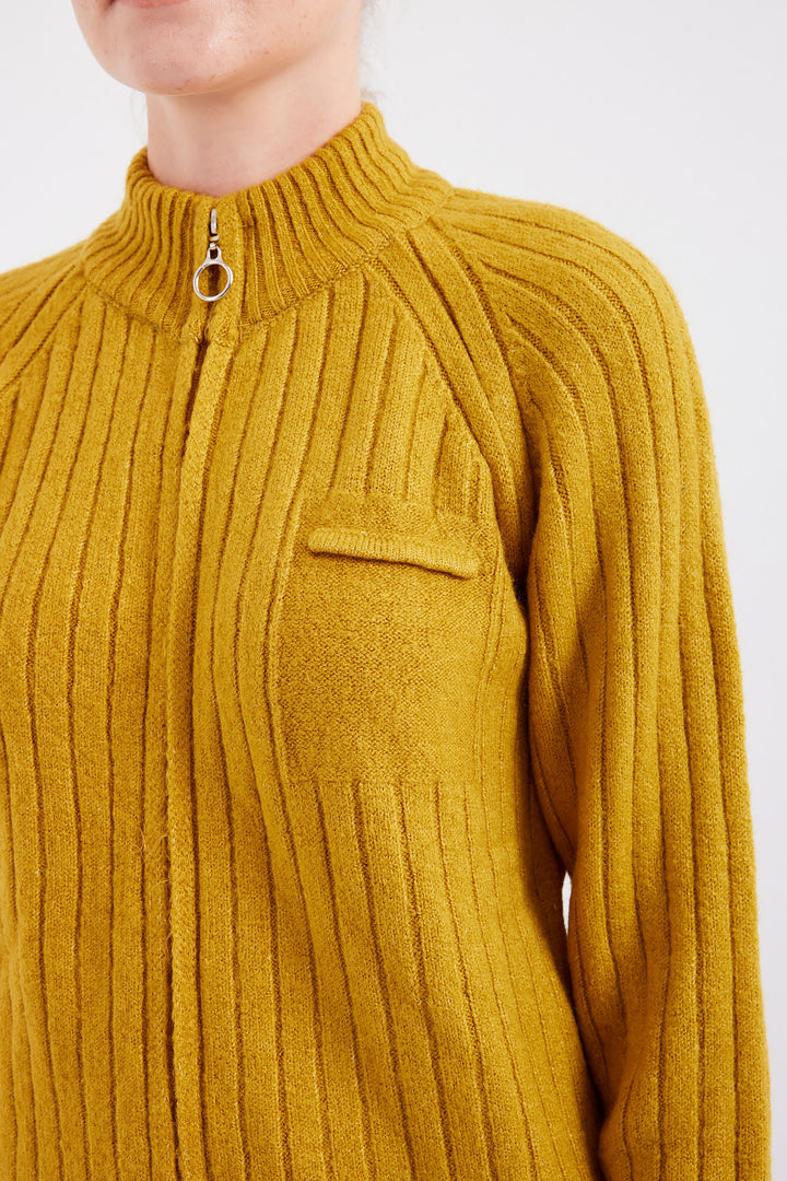 BGD Women Zippered Knit Cardigan - Mustard - Victoria