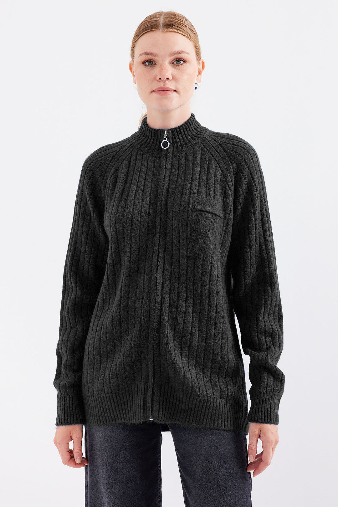 BGD Women Zip-up Cardigan Sweater - Black - El Monte