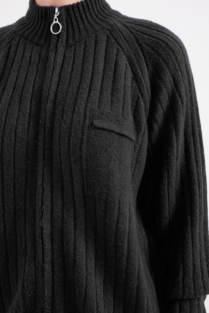 BGD Women Zip-up Cardigan Sweater - Black - El Monte
