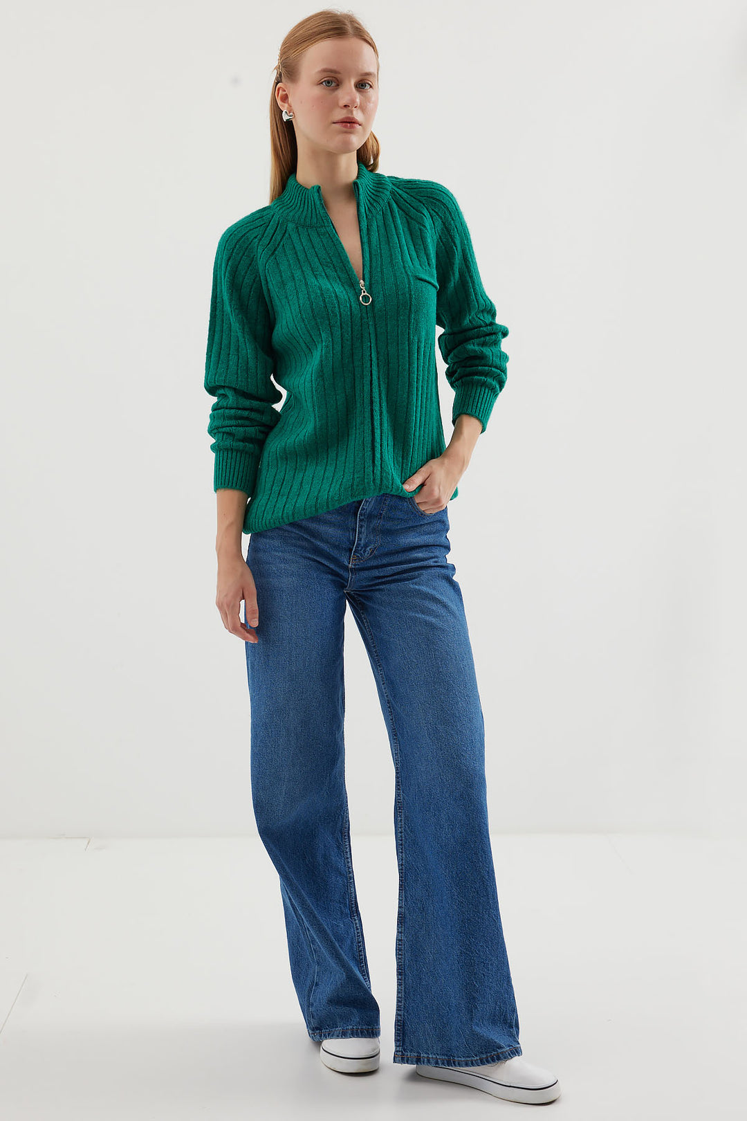 BGD Women Zippered Knit Cardigan - Emerald Green - Saint Helens