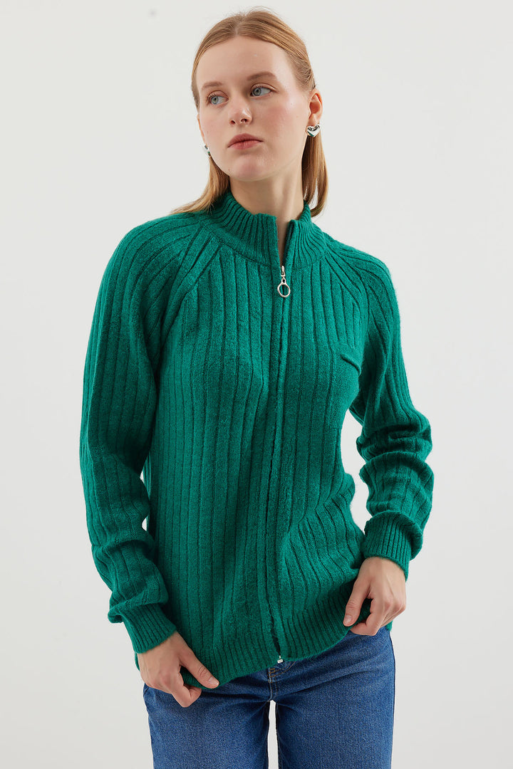 BGD Women Zippered Knit Cardigan - Emerald Green - Saint Helens