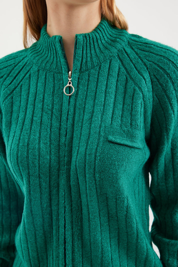 BGD Women Zippered Knit Cardigan - Emerald Green - Saint Helens