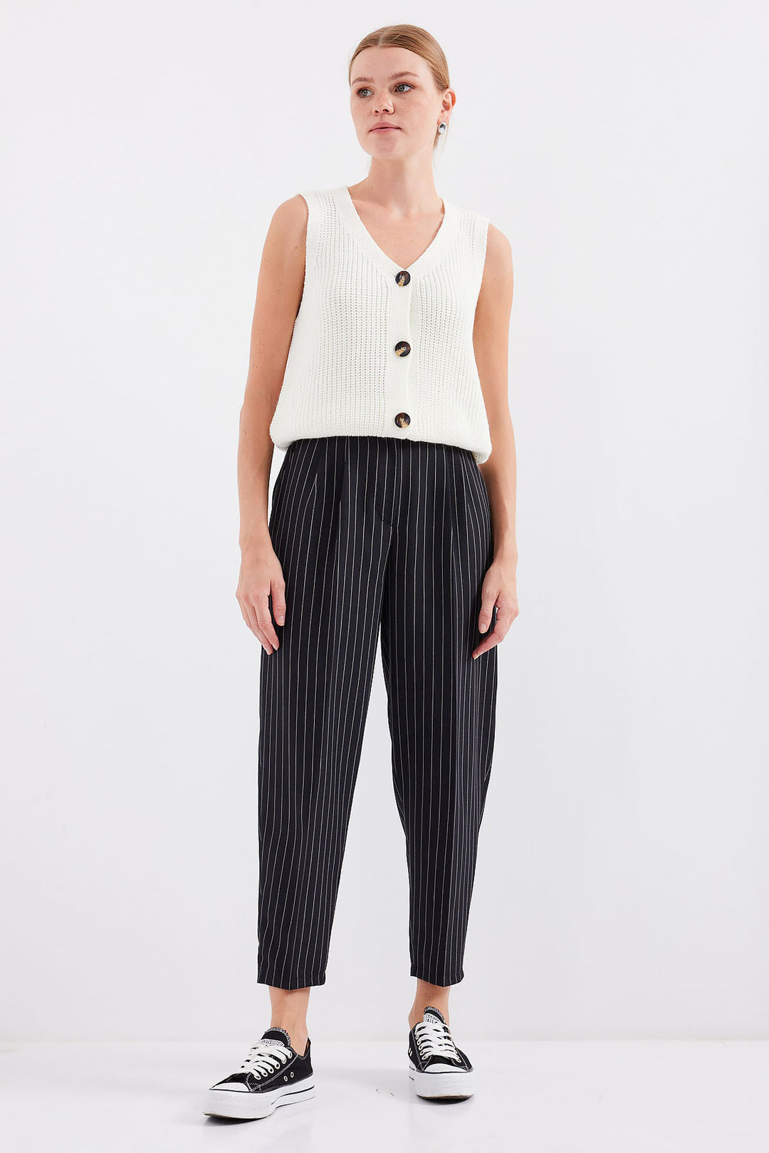 BGD Women Buttoned Short Knit Vest - Ecru - Avondale
