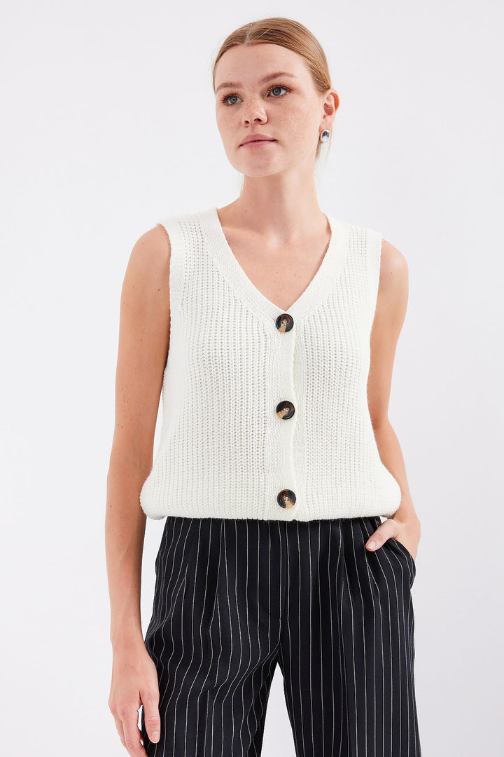 BGD Women Buttoned Short Knit Vest - Ecru - Avondale