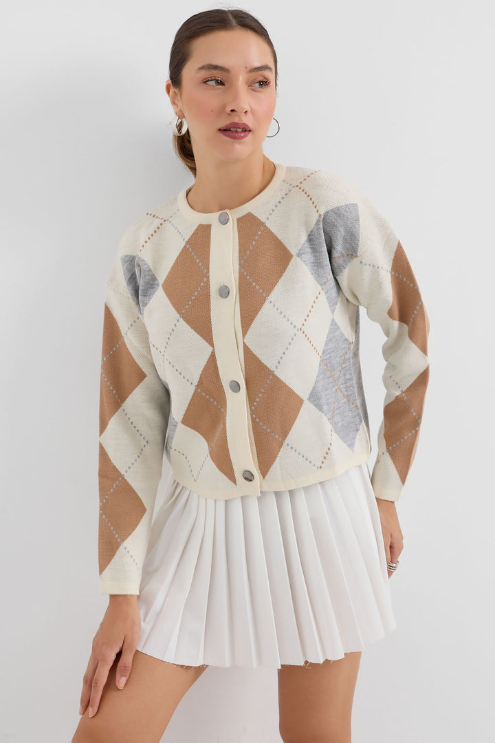 BGD Women Baklava Patterned Knit Cardigan - Ecru - Avondale