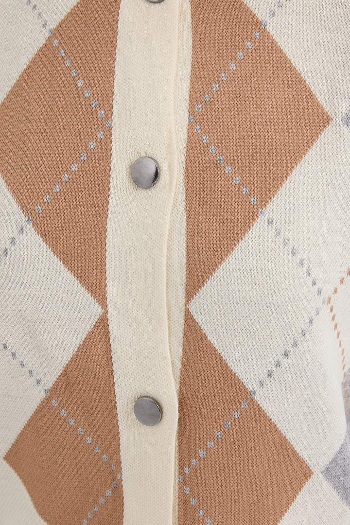 BGD Women Baklava Patterned Knit Cardigan - Ecru - Avondale