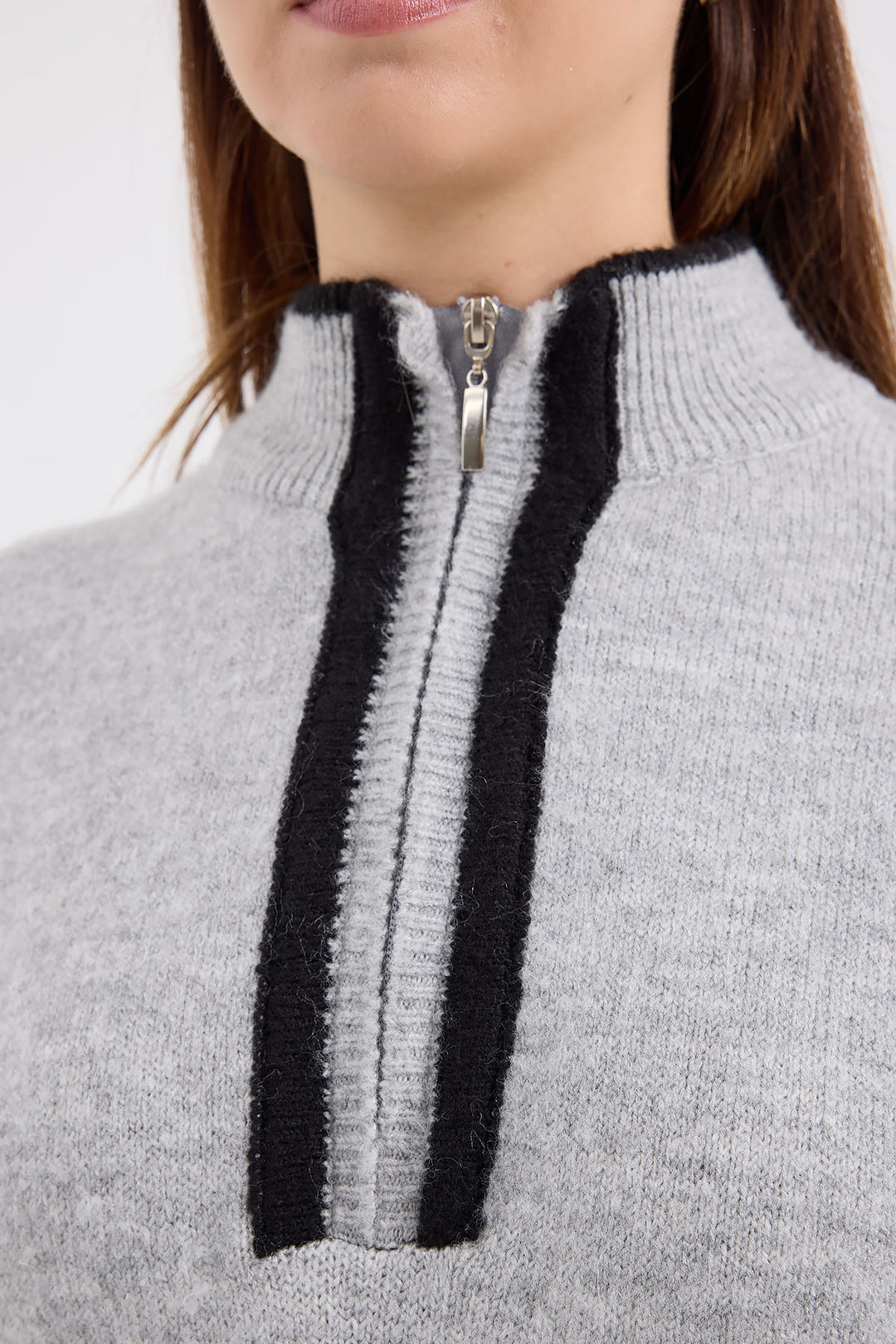 BGD Women Zippered Oversized Sweater - Gray - Kiryas Joel