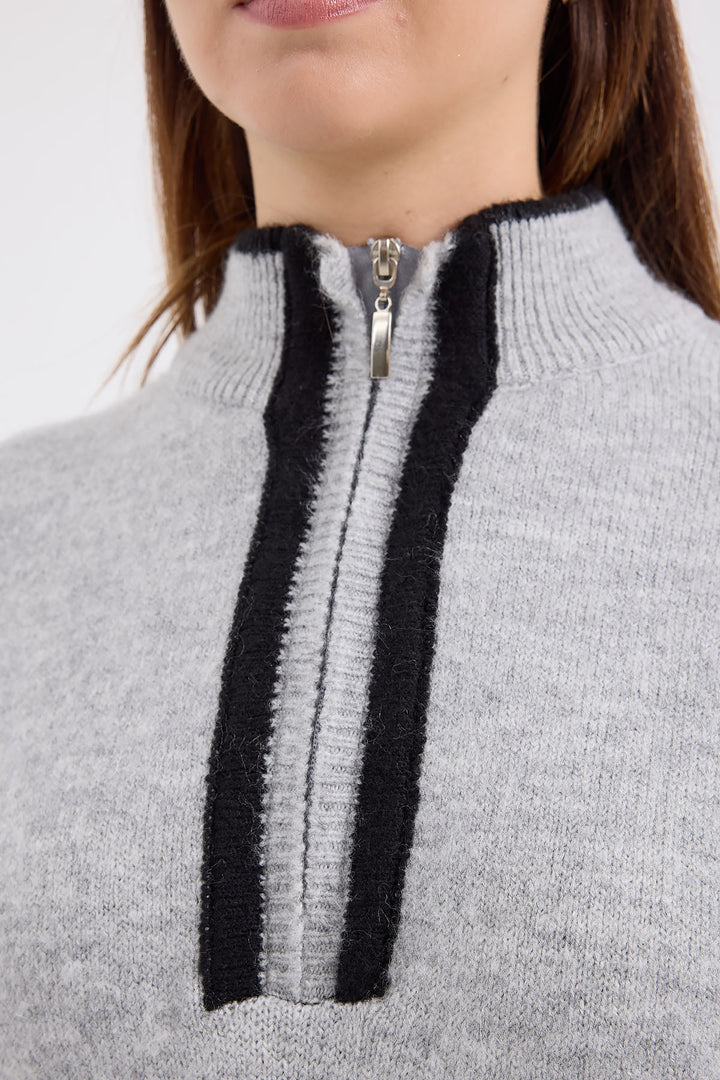 BGD Women Zippered Oversized Sweater - Gray - Kiryas Joel