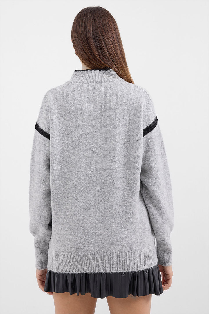 BGD Women Zippered Oversized Sweater - Gray - Kiryas Joel