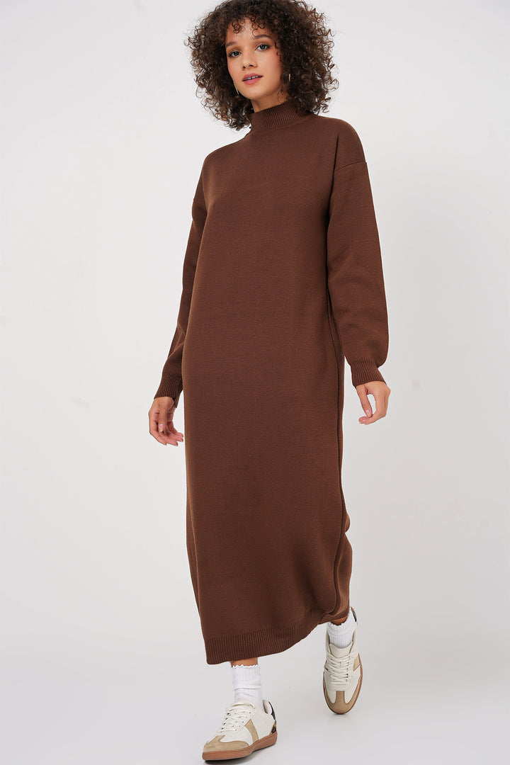 BGD Women Long Knit Dress - Brown - Galátsi