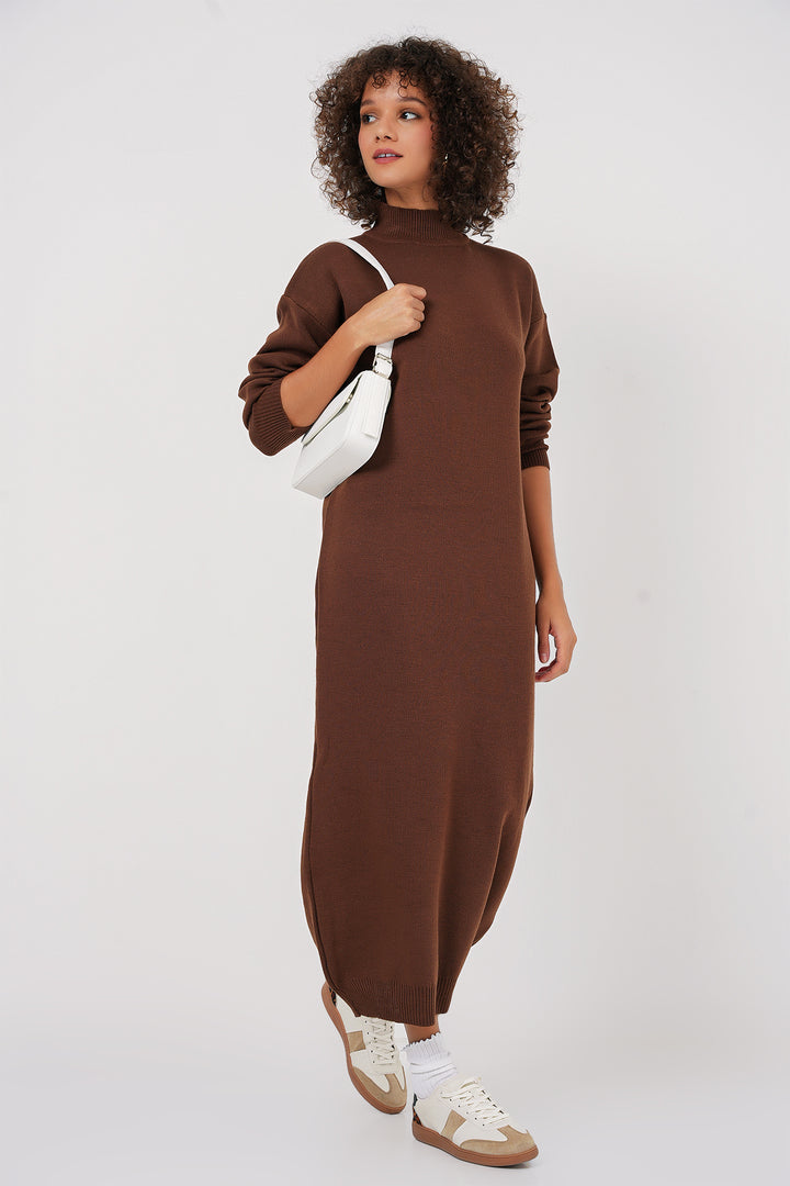 BGD Women Long Knit Dress - Brown - Galátsi