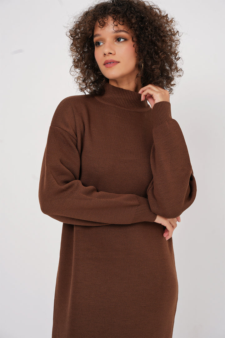 BGD Women Long Knit Dress - Brown - Galátsi