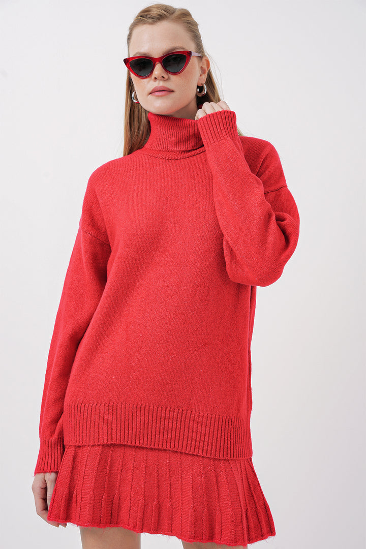 BGD Women Knit Skirt Sweater Set - Burgundy - Broken Arrow