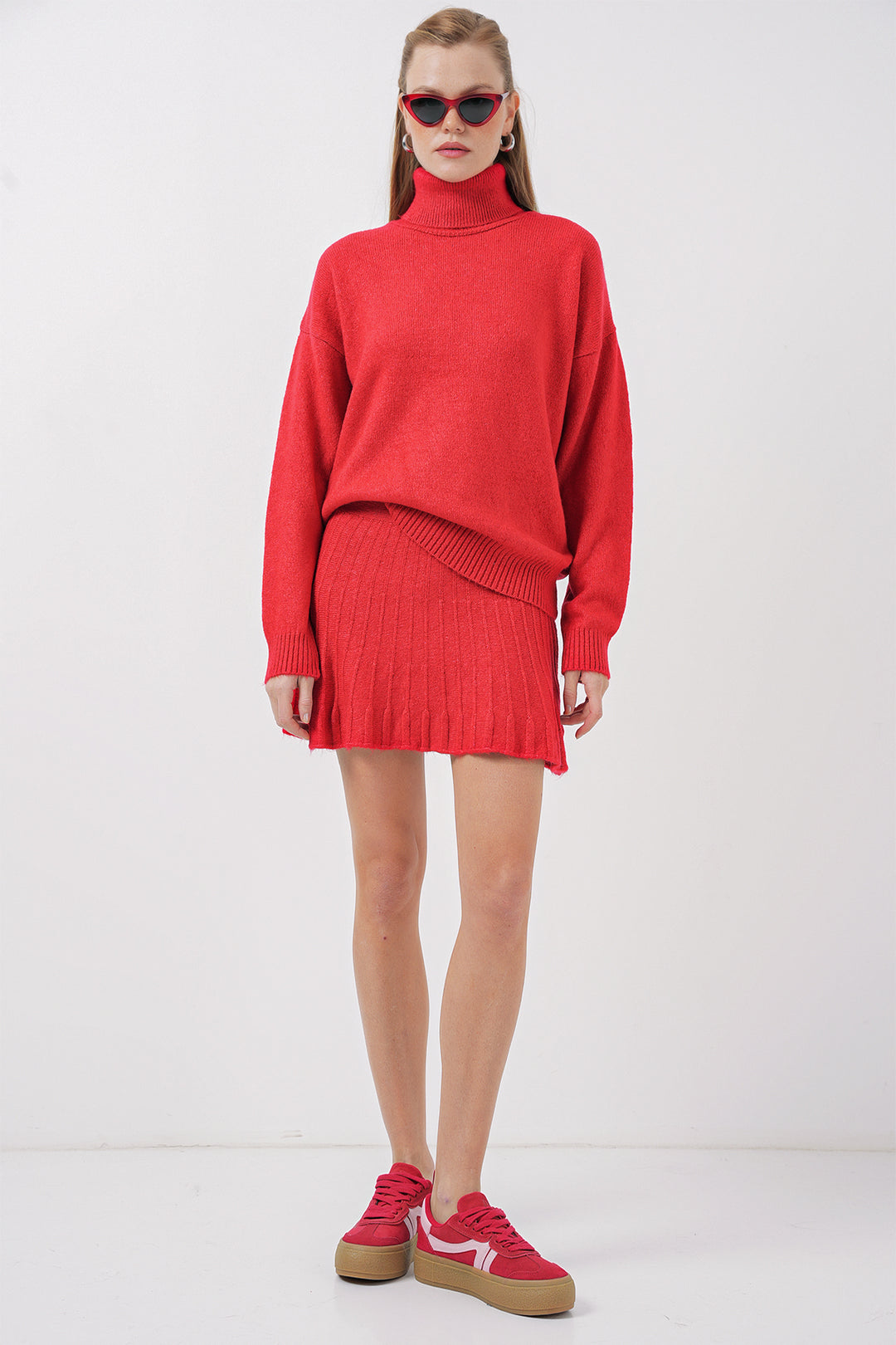 BGD Women Knit Skirt Sweater Set - Burgundy - Broken Arrow