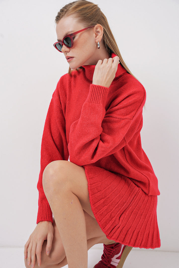 BGD Women Knit Skirt Sweater Set - Burgundy - Broken Arrow