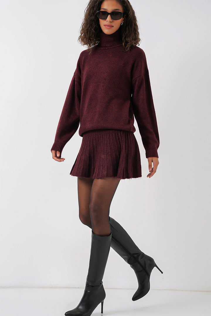 BGD Women Knit Skirt Sweater Set - Burgundy - Pueblo