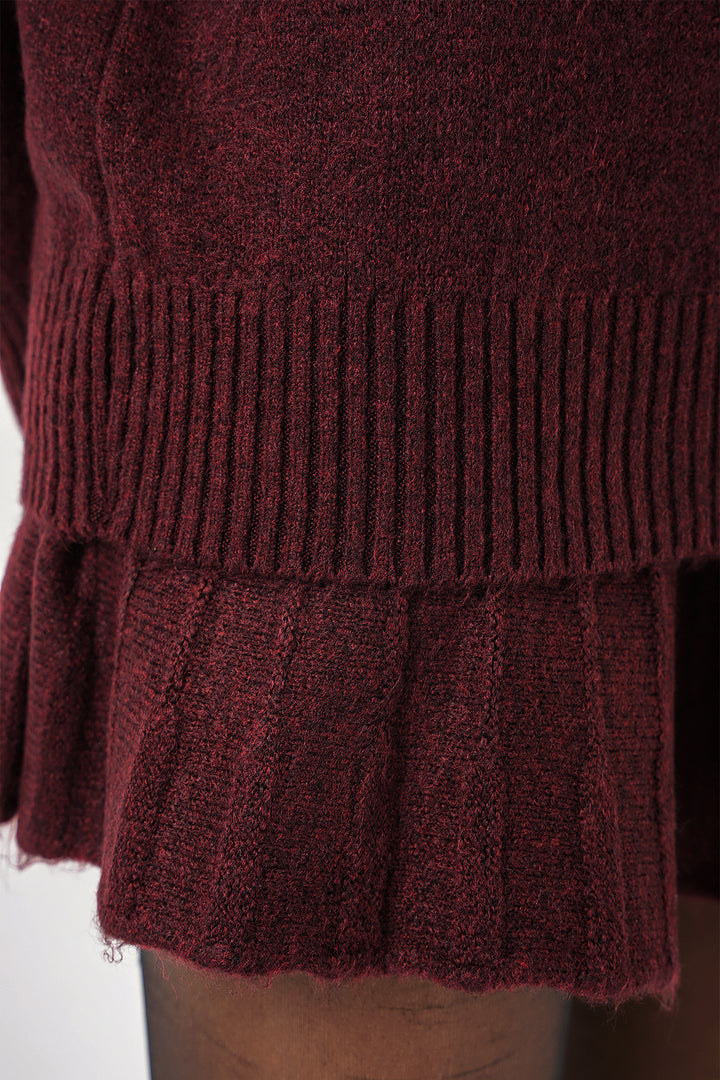 BGD Women Knit Skirt Sweater Set - Burgundy - Pueblo