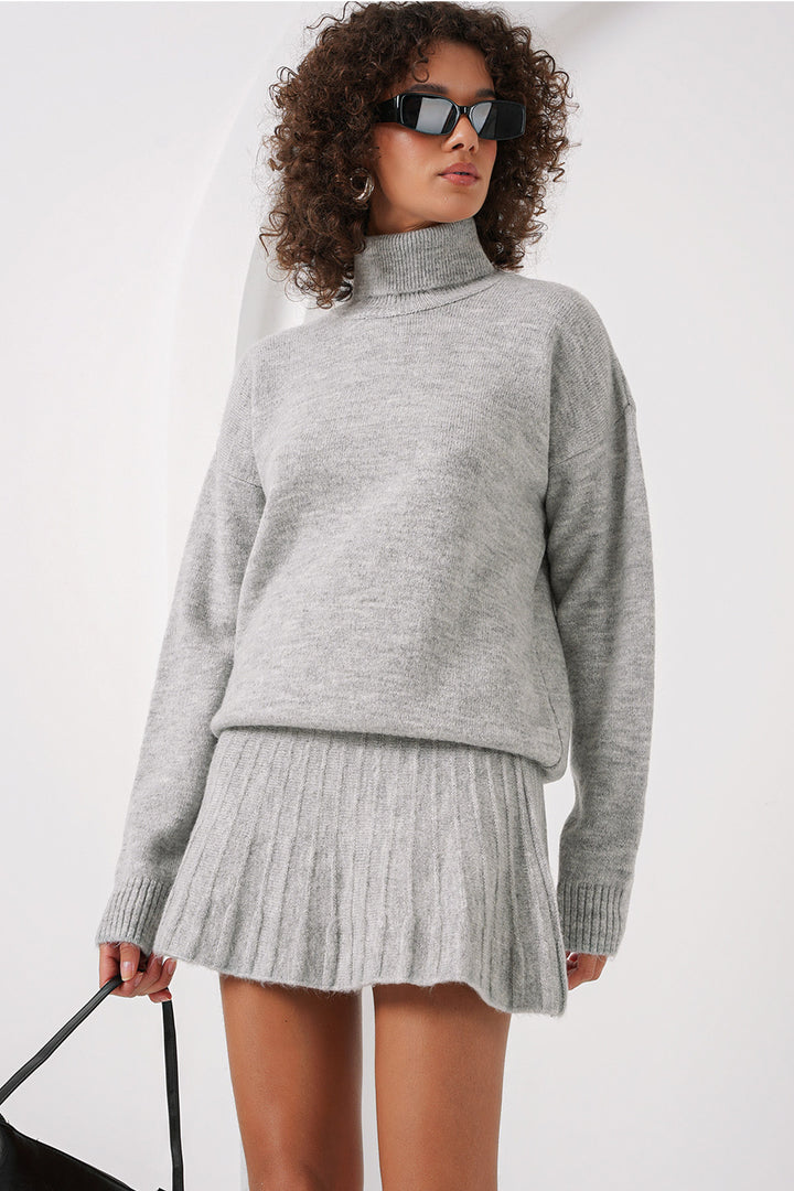 BGD Women Kazakh Skirt Knit Two-Piece Set - Gray - Northbrook
