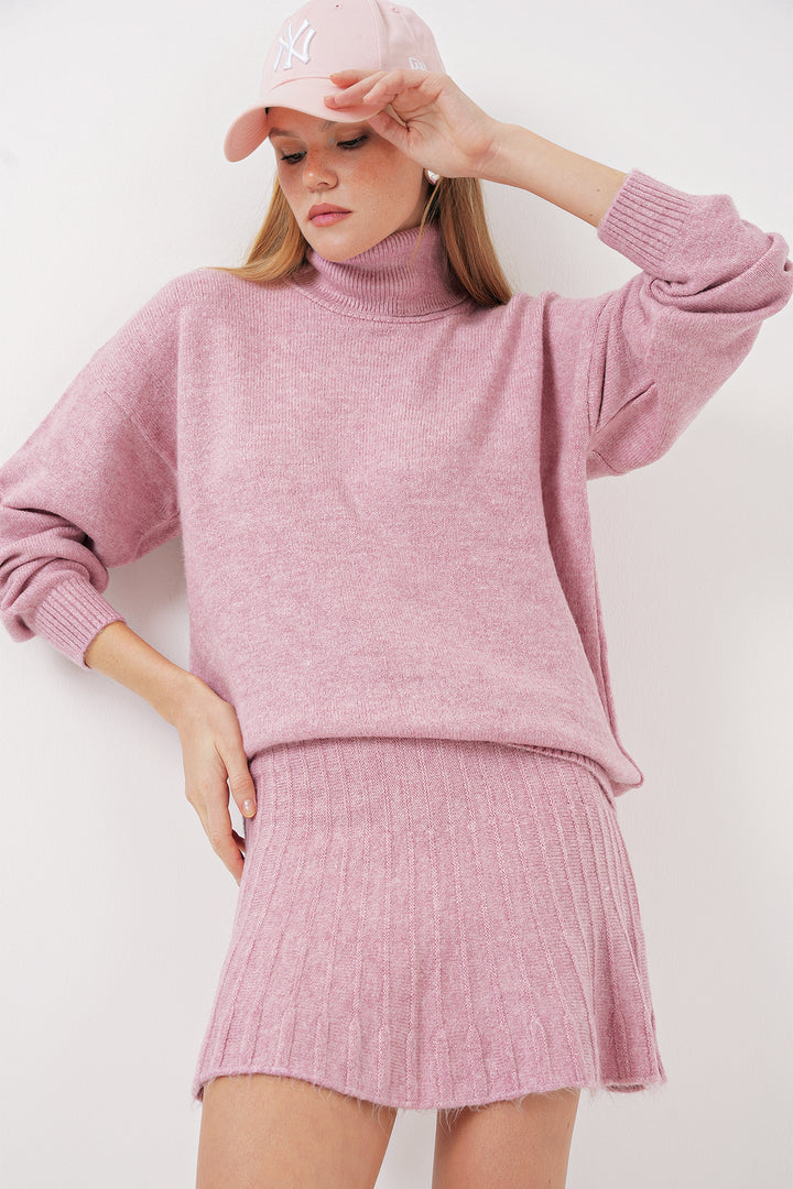 BGD Women Knit Skirt Sweater Set - Pink - Dortmund