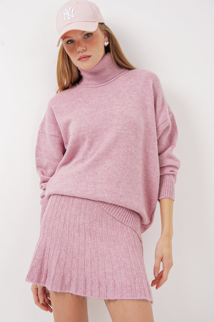 BGD Women Knit Skirt Sweater Set - Pink - Dortmund