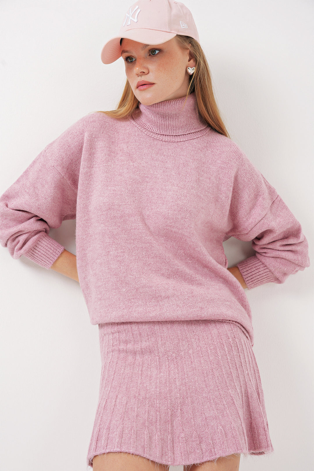 BGD Women Knit Skirt Sweater Set - Pink - Dortmund