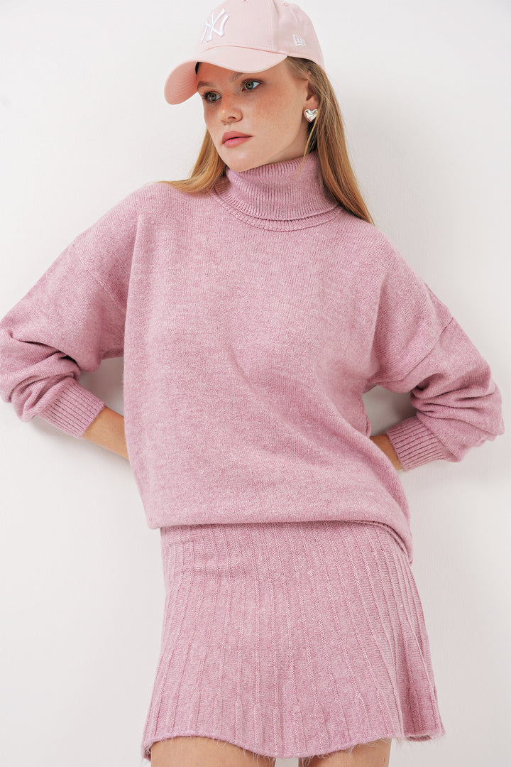 BGD Women Knit Skirt Sweater Set - Pink - Dortmund