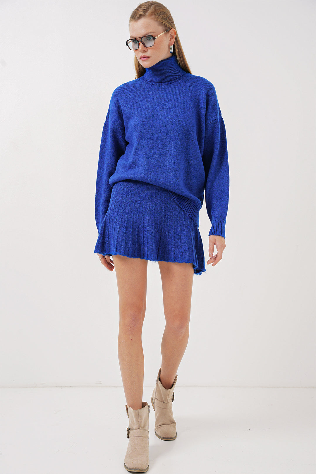 BGD Women Kazakh Skirt Knit Two Piece Set - Blue - Gummersbach