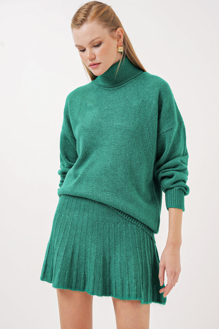 BGD Women Knit Skirt Sweater Set - Emerald Green - Lynnwood