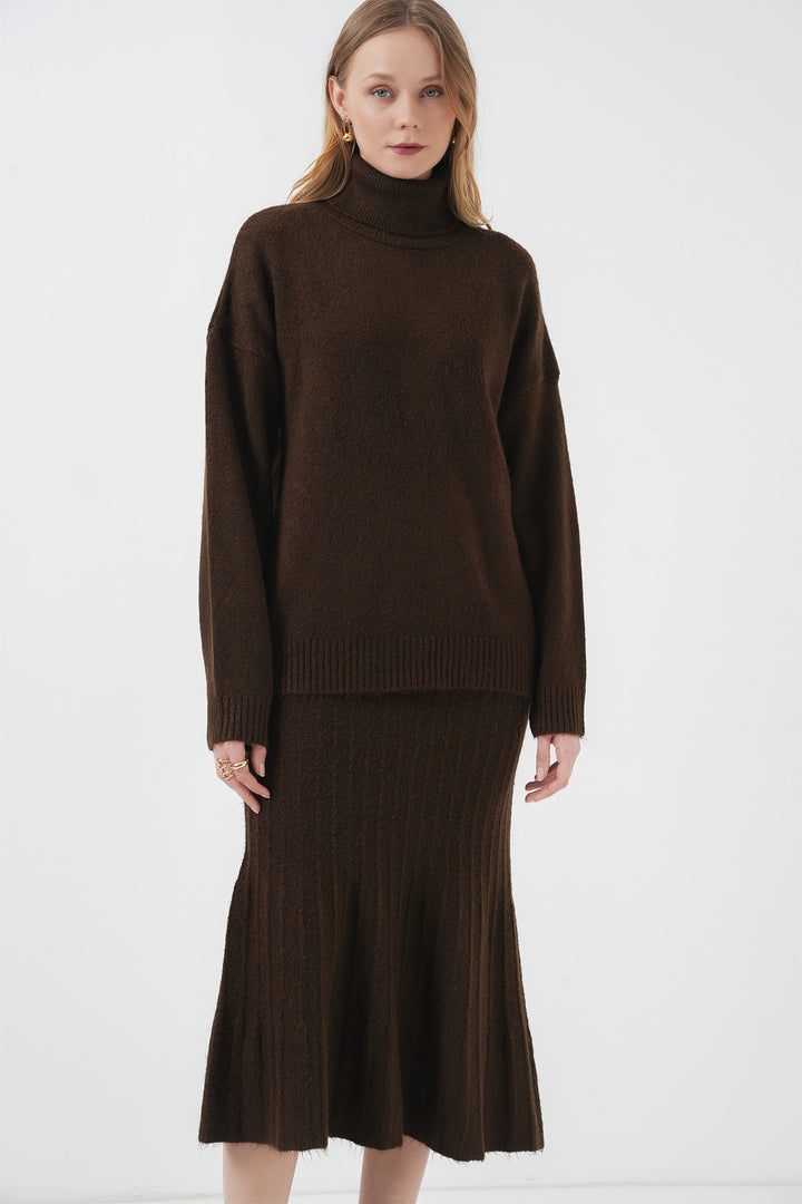BGD Women Kazakh Skirt Knit Two-Piece Set - Brown - Grevenbroich