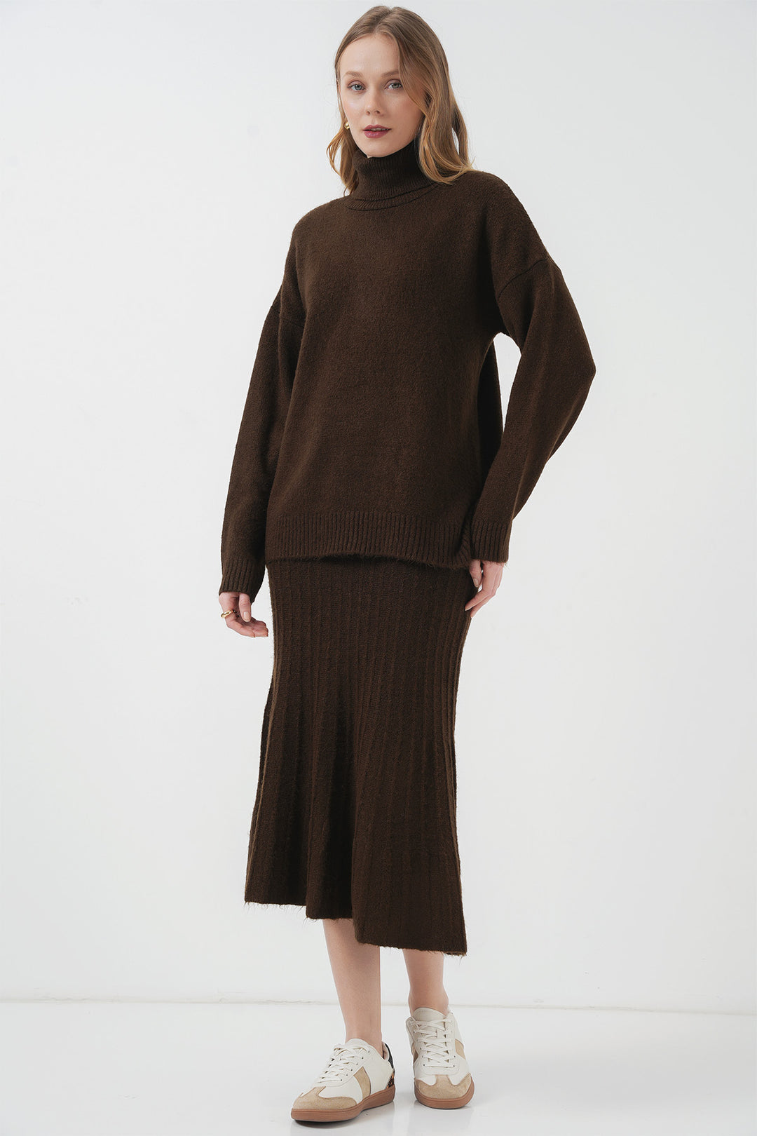 BGD Women Kazakh Skirt Knit Two-Piece Set - Brown - Grevenbroich