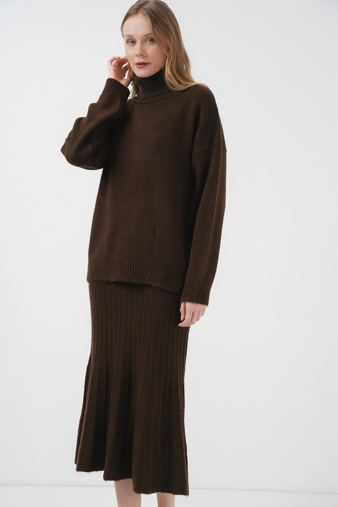 BGD Women Kazakh Skirt Knit Two-Piece Set - Brown - Grevenbroich