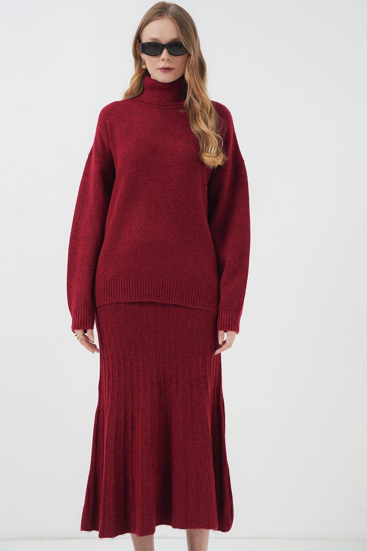 BGD Women Kazakh Skirt Knit Set - Red - Rovenky