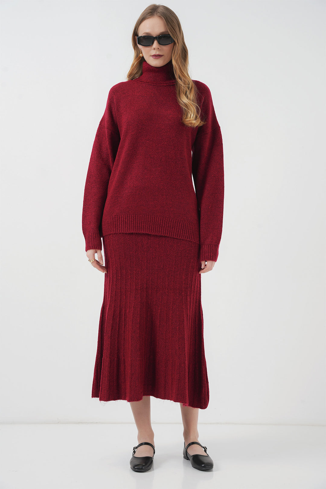 BGD Women Kazakh Skirt Knit Set - Red - Rovenky