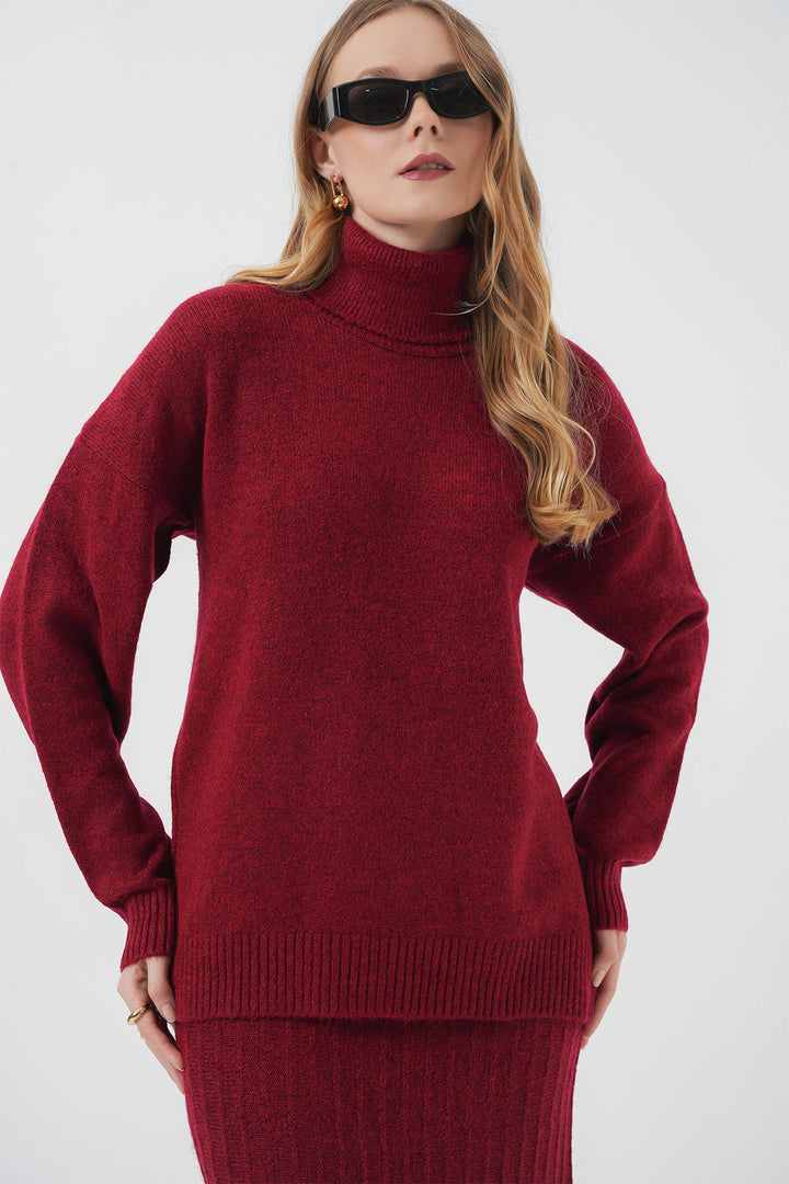 BGD Women Kazakh Skirt Knit Set - Red - Rovenky