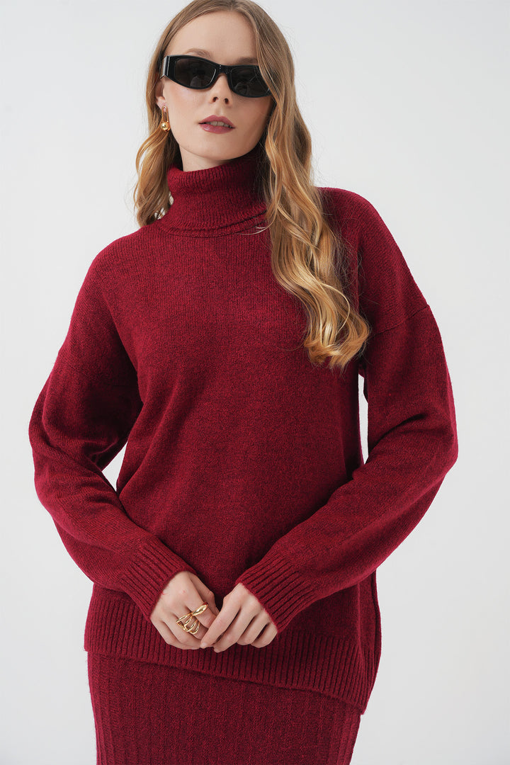 BGD Women Kazakh Skirt Knit Set - Red - Rovenky