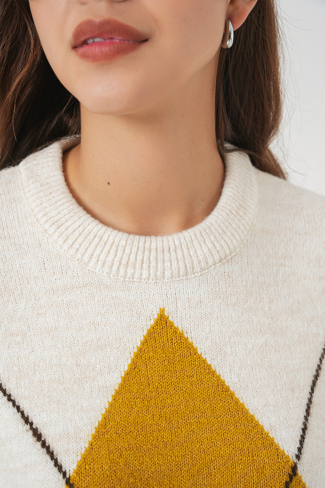 BGD Women Baklava Patterned Oversized Knit Sweater - Off-White - Apopka