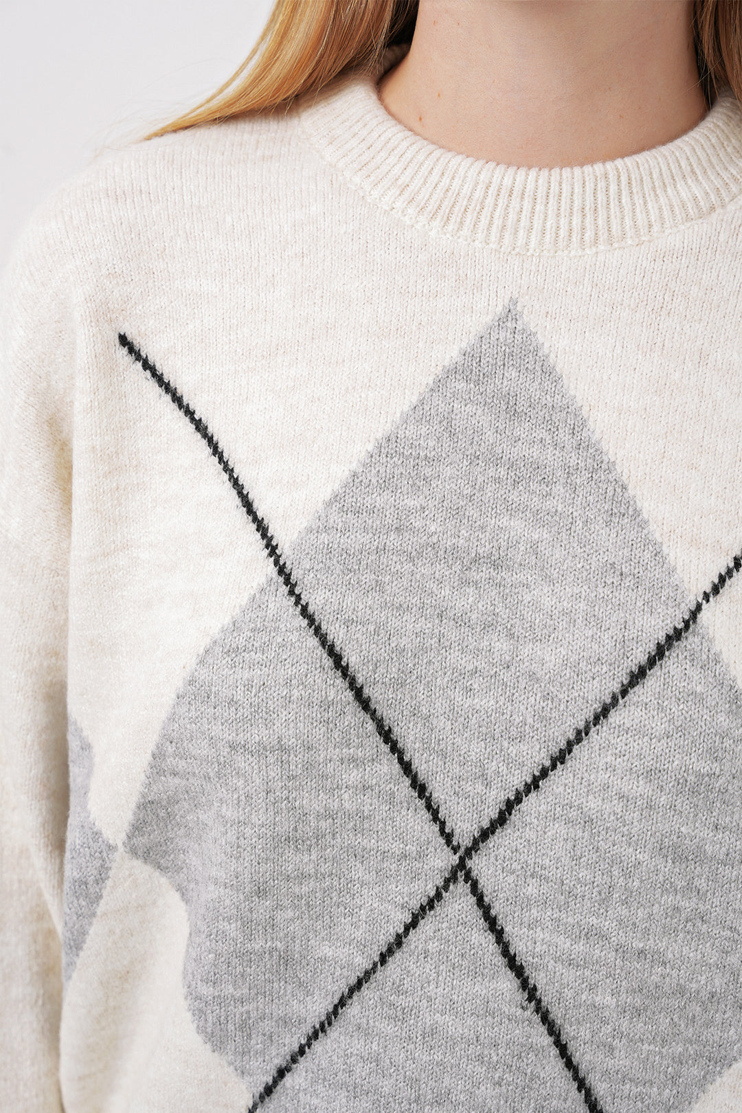 BGD Women Baklava Patterned Oversized Sweater - Gray - Harrogate