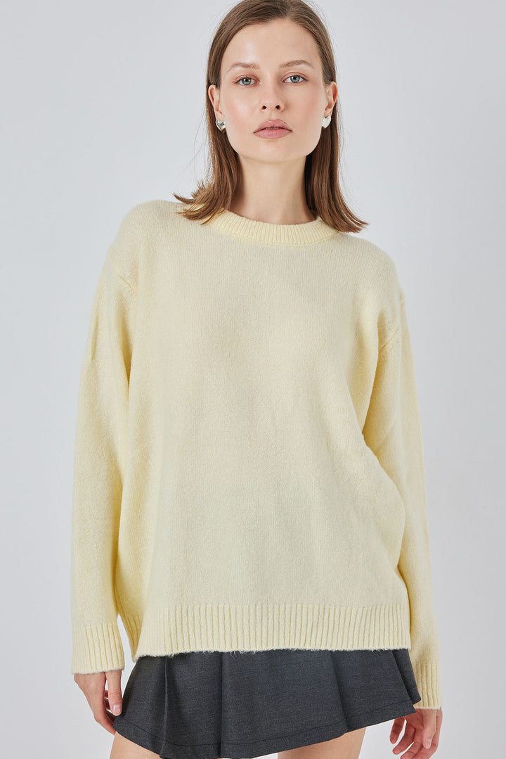 BGD Women Baklava Patterned Oversized Sweater - Mustard Yellow - Seraing