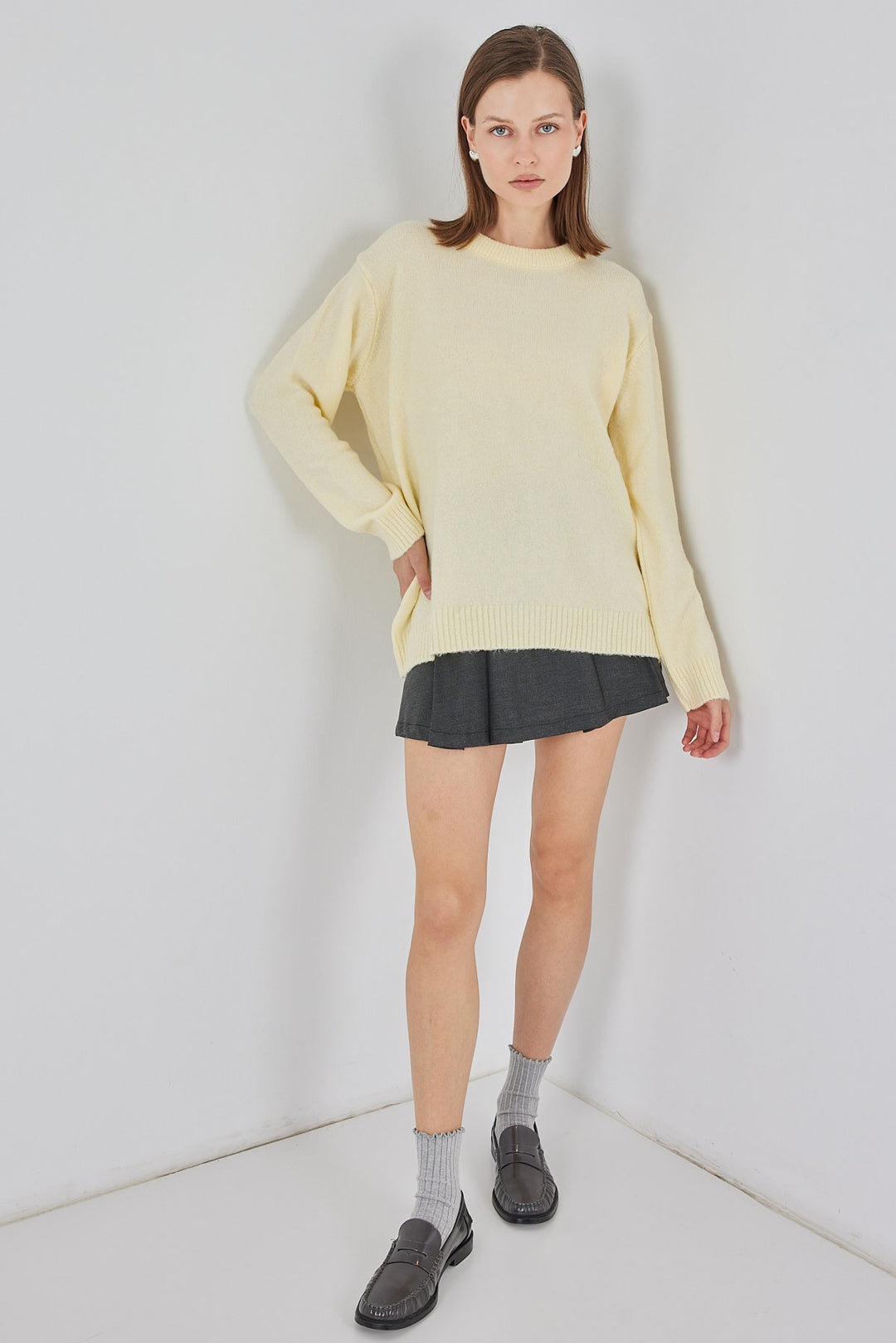 BGD Women Baklava Patterned Oversized Sweater - Mustard Yellow - Seraing