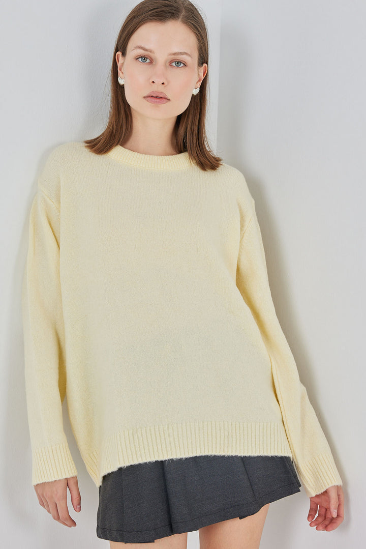 BGD Women Baklava Patterned Oversized Sweater - Mustard Yellow - Seraing