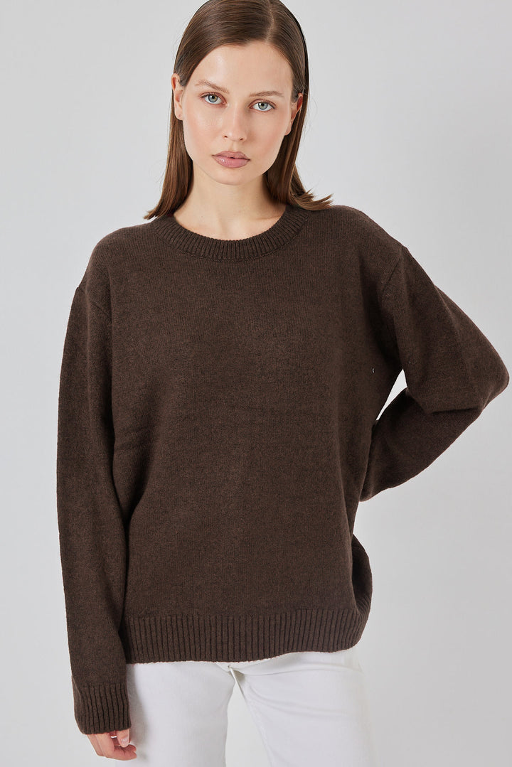 BGD Women Baklava Patterned Oversized Sweater - Dark Brown - Saint-Denis